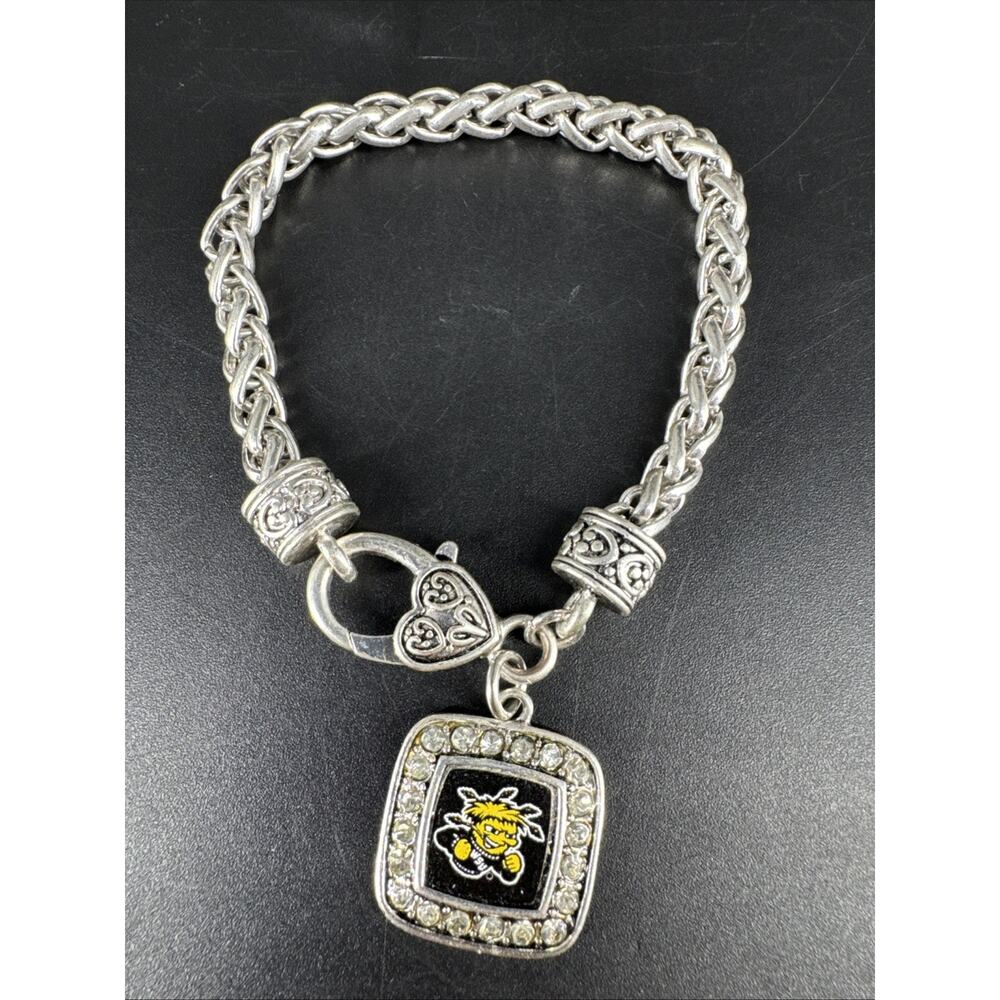 Wichita State University Shockers Silver Tone Bracelet Kassi Logo Rhinestones